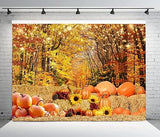7x5ft Autumn Thanksgiving Backdrop with Maple Leaves Pumpkin Farm Harvest Decor