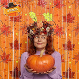 2 Pack Fall Foil Fringe Curtains with Orange Maple Leaves for Thanksgiving Decor