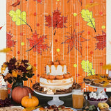 2 Pack Fall Foil Fringe Curtains with Orange Maple Leaves for Thanksgiving Decor