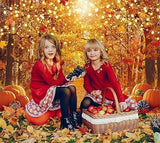 7x5ft Fall Forest Backdrop with Maple Leaves Pumpkins for Thanksgiving Photography