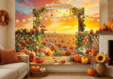 7x5ft Fall Pumpkin Patch Backdrop with Farm Harvest Scene for Thanksgiving Decor