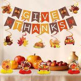 Fall Thanksgiving Party Decoration Set with Give Thanks Banner Maple Leaves and Balloons