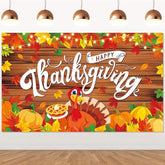 Thanksgiving Backdrop with Pumpkin & Maple Leaf Banner for Friendsgiving Decor