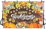 7x5FT Happy Thanksgiving Backdrop with Pumpkins Turkey Maple Leaves Rustic Decor