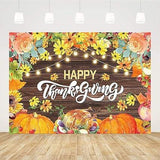 7x5FT Happy Thanksgiving Backdrop with Pumpkins Turkey Maple Leaves Rustic Decor