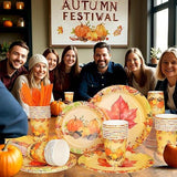 175PCS Fall Maple Leaf Dinnerware Set - Thanksgiving Plates, Cups, Napkins & Cutlery for 25 Guests