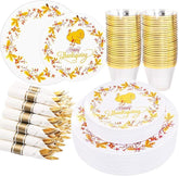 175pcs Thanksgiving Disposable Dinnerware Set Plates Cups Napkins Silverware