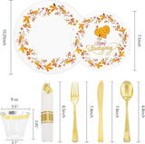 175pcs Thanksgiving Disposable Dinnerware Set Plates Cups Napkins Silverware