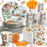 400pcs Fall Party Dinnerware Set Plates Napkins Cups Cutlery Autumn Pumpkin