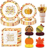 196pcs Thanksgiving Dinnerware Set Plates Napkins Cups Tableware Centerpieces