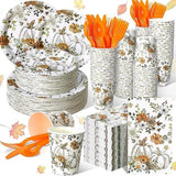 Fall Party Supplies Dinnerware: 400 Pcs for 50 Guests - Plates, Napkins & Cutlery