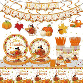 Thanksgiving Party Supplies: 132 Pcs Friendsgiving Tableware - Plates, Cups & Napkins