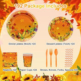 Fall Thanksgiving Tableware Set: 192 Pcs Plates, Napkins & Forks - Serves 24