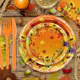 Fall Thanksgiving Tableware Set: 192 Pcs Plates, Napkins & Forks - Serves 24