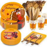Thanksgiving Paper Plates Set: 210 Pcs for 30 Guests - Plates, Napkins & Cutlery