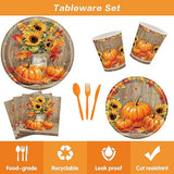 Fall Thanksgiving Tableware Set: 140 Pcs Plates, Napkins & Cutlery - Serves 20