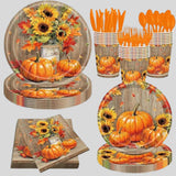 Fall Thanksgiving Tableware Set: 140 Pcs Plates, Napkins & Cutlery - Serves 20