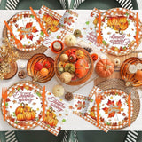 Thanksgiving Plates & Napkins Set: Buffalo Plaid Pumpkin Dinnerware - Serves 24