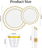 350-Pc White Gold Plastic Dinnerware Set: Plates, Cups, Napkins & Cutlery - 50 Guests