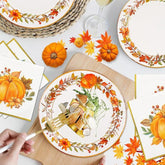 Fall Paper Plates & Napkins Set: 200 Pcs Pumpkin Dinnerware - Serves 50