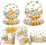 Thanksgiving Tableware: 141 Pcs Fall Pumpkin Plates, Napkins & Cups Set