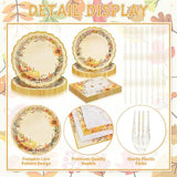 Fall Pumpkin Tableware Set: 96 Pcs Scalloped Plates, Napkins & Forks - Serves 24