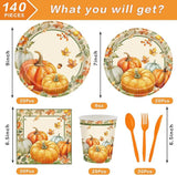 Thanksgiving Party Decorations: 140 Pcs Plates, Napkins & Cutlery - Serves 20