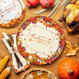 Thanksgiving Plates & Napkins Set: Maple Leaves Dinnerware and Tablecloth - Serves 25