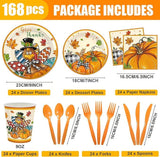 168 Pcs Turkey Thanksgiving Party Supplies: Watercolor Plates, Cups & Napkins Set