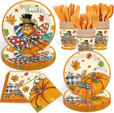 168 Pcs Turkey Thanksgiving Party Supplies: Watercolor Plates, Cups & Napkins Set