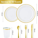 350-Pc Gold Disposable Plates Set: Dinner, Salad Plates, Cups & Napkins - Serves 50