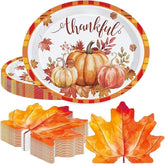 50 Pcs Thanksgiving Oval Plates & Maple Leaf Napkins - Large Fall Dinnerware Set