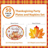 50 Pcs Thanksgiving Oval Plates & Maple Leaf Napkins - Large Fall Dinnerware Set