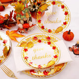 Thanksgiving Plastic Plates: Gold Leaf Pumpkin, Maple Leaf, (60 Pcs)