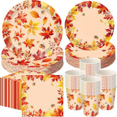 Fall Thanksgiving Tableware Set: 250 Pcs Maple Leaf Plates, Napkins & Cups - Serves 50