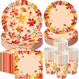 Fall Thanksgiving Tableware Set: 250 Pcs Maple Leaf Plates, Napkins & Cups - Serves 50