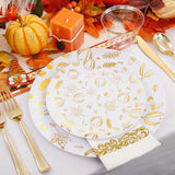 Gold Thanksgiving Plastic Plates Set 175 Pcs Disposable Fall Tableware for 25 Guests