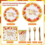 Thanksgiving Disposable Dinnerware Set 350 Pcs with Plates Cups Napkins and Cutlery