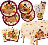 Thanksgiving Turkey Party Supplies Kit Disposable Plates Cups Napkins and Tablecloth 25
