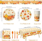 Thanksgiving Dinnerware Set: Pumpkin & Maple Leaf Party Supplies for 24