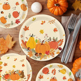 Thanksgiving Dinnerware Set: Pumpkin & Maple Leaf Party Supplies for 24