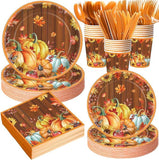 Thanksgiving Fall Plates and Napkins Set 400 Pcs Pumpkin Disposable Tableware for Party