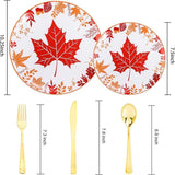 Thanksgiving Plastic Plates Set 150 Pcs Disposable Dinnerware with Gold Cutlery for Fall