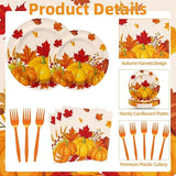 Fall Pumpkin Tableware Set 100 Pcs Thanksgiving Disposable Plates Napkins and Forks for 25