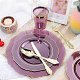 Purple & Gold Plastic Dinnerware Set: 30 Guests