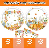 Fall Paper Plates and Napkins Set 40 Pcs Disposable Pumpkin Dinnerware for Autumn Party