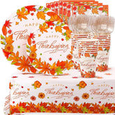 Thanksgiving Party Supplies Set Disposable Plates Cups Napkins and Cutlery for 24 Guests