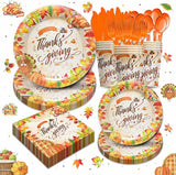 Thanksgiving Party Supplies Set Disposable Plates Napkins Cups and Cutlery for 24 Guests