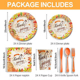 Thanksgiving Party Supplies Set Disposable Plates Napkins Cups and Cutlery for 24 Guests