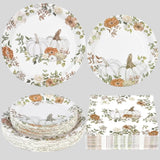 Fall Paper Plates and Napkins Set 150 Pcs Disposable Thanksgiving Tableware for 50 Guests